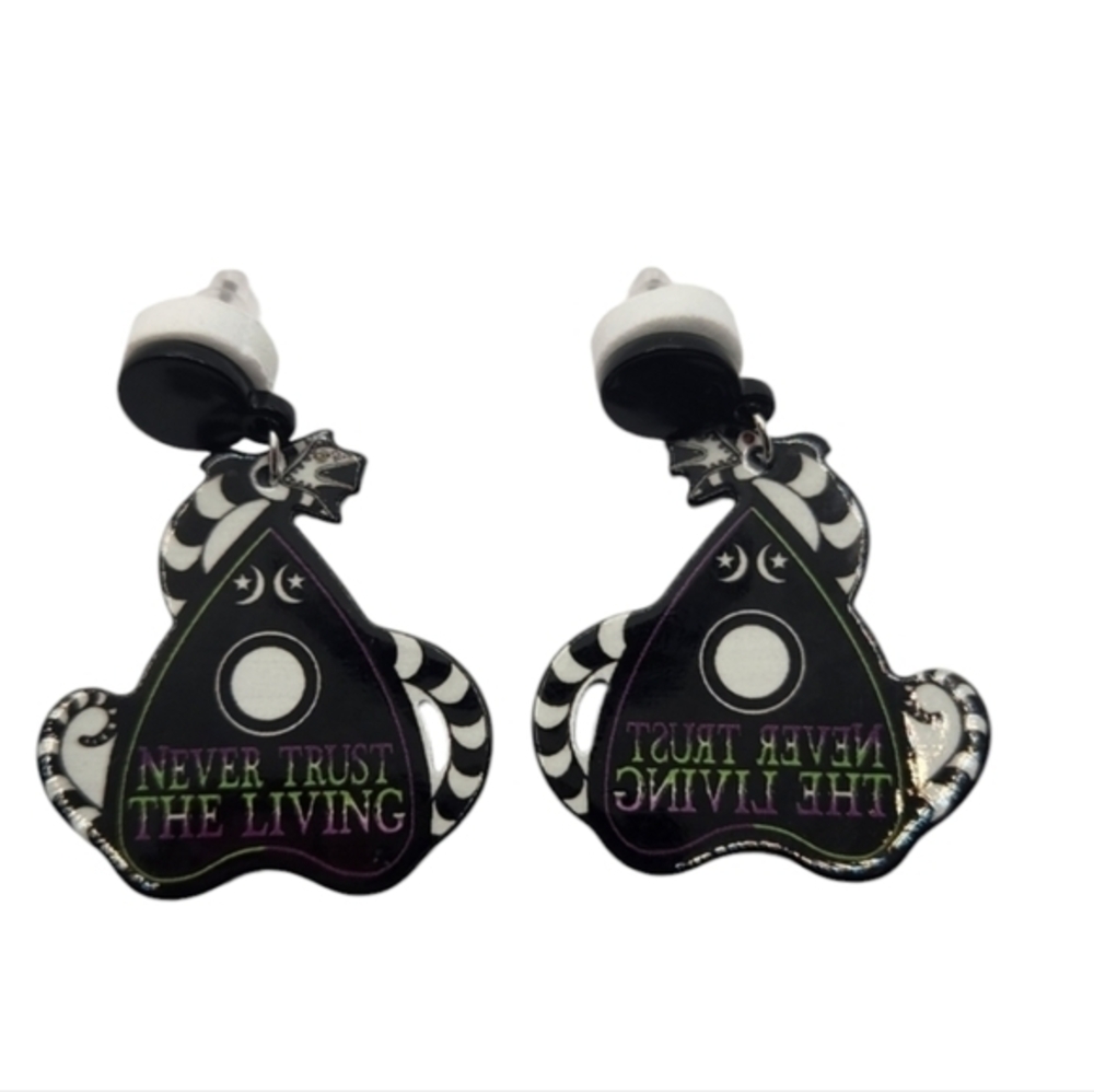 Beetlejuice Sandworm Planchette Drop Hook Earrings "Never‎ Trust the Living"